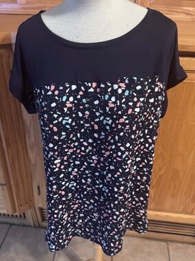 Women's Just Be... Large Short Sleeve Blouse Blue With Polka Dots Round Neck